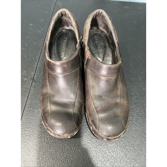 Merrell Shoes Womens Sz 9 Luxe Wrap Brown Leather Slip On Comfort Clogs Nurse - Picture 3 of 9